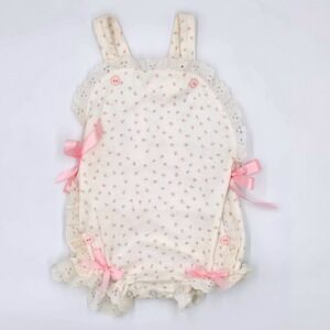 Pique Nique Vintage Baby Girls White Floral Lace Trim Romper 9 Months